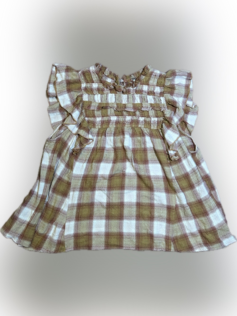 Free People Not Your Average Girl Plaid Ruffle Smocked Flutter Sleeve Blouse M - Picture 8 of 16